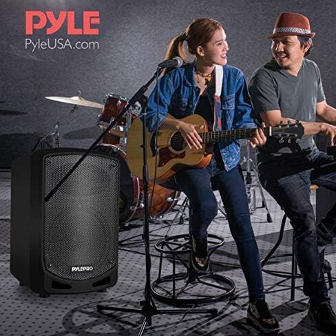 Portable Bluetooth PA Speaker System - Indoor Outdoor Karaoke Sound System w/Wireless Mic, Audio Recording, Rechargeable Battery, USB/SD Reader, Stand Mount, for Party, Crowd Control - Pyle in Kuwait