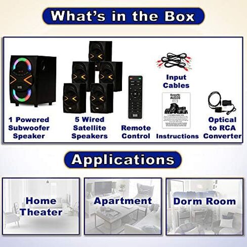 Acoustic Audio AA5210 Home Theater 5.1 Speaker System with Bluetooth LEDs FM Tuner and Optical Input in Saudi Arabia