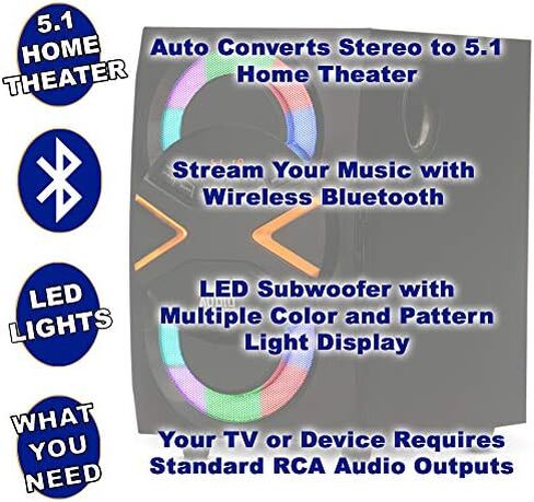 Acoustic Audio AA5210 Home Theater 5.1 Speaker System with Bluetooth, LED Lights, FM and 4 Extension Cables in Saudi Arabia
