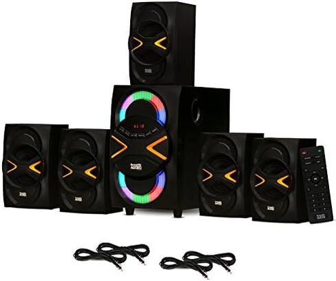 Acoustic Audio AA5210 Home Theater 5.1 Speaker System with Bluetooth, LED Lights, FM and 4 Extension Cables in Saudi Arabia