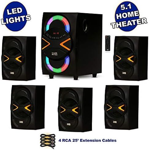 Acoustic Audio AA5210 Home Theater 5.1 Speaker System with Bluetooth, LED Lights, FM and 4 Extension Cables in Saudi Arabia
