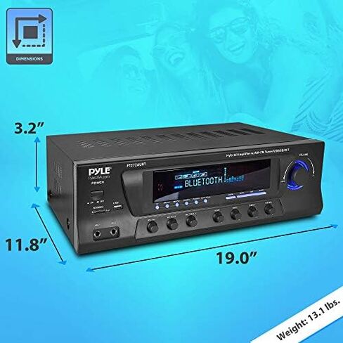 Wireless Bluetooth Audio Power Amplifier - 300W 4 Channel Home Theater Stereo Receiver with USB, AM FM, 2 Mic IN with Echo, RCA, LED, Speaker Selector - For Studio, Home Use - Pyle PT272AUBT in Kuwait
