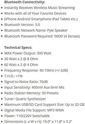 Wireless Bluetooth Audio Power Amplifier - 300W 4 Channel Home Theater Stereo Receiver with USB, AM FM, 2 Mic IN with Echo, RCA, LED, Speaker Selector - For Studio, Home Use - Pyle PT272AUBT in Kuwait