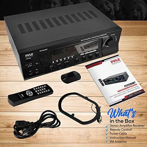 Wireless Bluetooth Audio Power Amplifier - 300W 4 Channel Home Theater Stereo Receiver with USB, AM FM, 2 Mic IN with Echo, RCA, LED, Speaker Selector - For Studio, Home Use - Pyle PT272AUBT in Kuwait