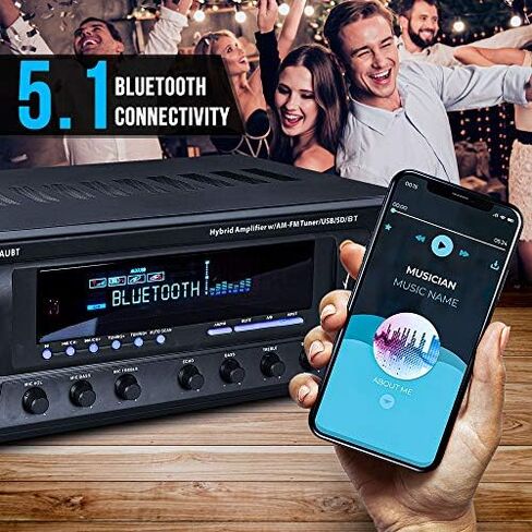 Wireless Bluetooth Audio Power Amplifier - 300W 4 Channel Home Theater Stereo Receiver with USB, AM FM, 2 Mic IN with Echo, RCA, LED, Speaker Selector - For Studio, Home Use - Pyle PT272AUBT in Kuwait