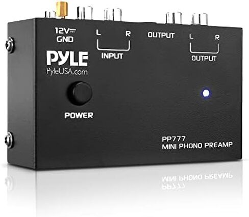 PYLE-PRO PyleUsa Phono Turntable Preamp Mini Electronic Audio Stereo Phonograph Preamplifier، مخرج RCA وتشغيل منخفض الضوضاء مدعوم بمحول تيار مستمر 12 فولت (PP777) in Kuwait