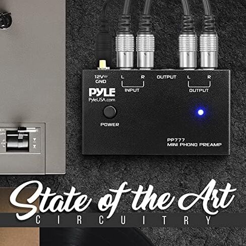 PYLE-PRO PyleUsa Phono Turntable Preamp Mini Electronic Audio Stereo Phonograph Preamplifier، مخرج RCA وتشغيل منخفض الضوضاء مدعوم بمحول تيار مستمر 12 فولت (PP777) in Kuwait