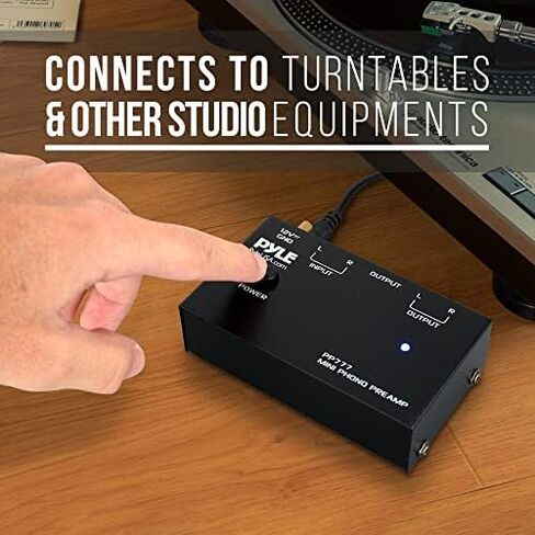 PYLE-PRO PyleUsa Phono Turntable Preamp Mini Electronic Audio Stereo Phonograph Preamplifier، مخرج RCA وتشغيل منخفض الضوضاء مدعوم بمحول تيار مستمر 12 فولت (PP777) in Kuwait