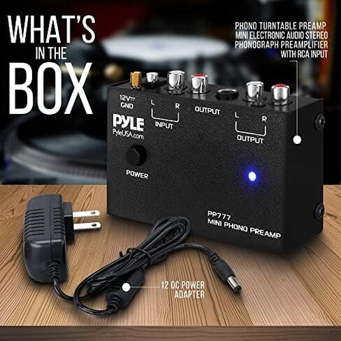 PYLE-PRO PyleUsa Phono Turntable Preamp Mini Electronic Audio Stereo Phonograph Preamplifier، مخرج RCA وتشغيل منخفض الضوضاء مدعوم بمحول تيار مستمر 12 فولت (PP777) in Kuwait