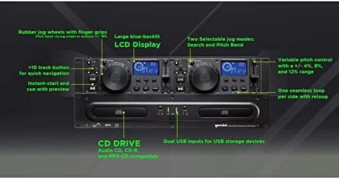 Gemini Sound CDX-2250i Dual Rack Mountable Professional Audio Pitch Control DJ Equipment Multimedia CD Media Player with Audio CD, CD-R, and MP3 Compatible with USB Input in Saudi Arabia