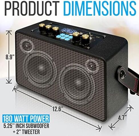 Pyle Wireless Bluetooth Karaoke Speaker - 180W Portable Rechargeable BT Audio System w/TWS, Recording, FM Radio, AUX/MP3/USB/SD, 6.5mm Mic in, Includes Remote Control, Carrying Strap in Saudi Arabia