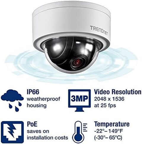 TRENDnet Indoor/Outdoor 3MP Motorized PTZ Dome Network Camera, 4x Optical Zoom, 16x Digital Zoom, Autofocus, IP66 Housing, Free iOS and Android mobile apps, ONVIF Profile S, TV-IP420P in Saudi Arabia
