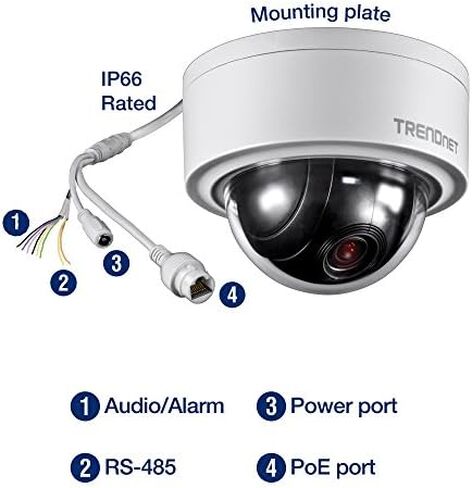 TRENDnet Indoor/Outdoor 3MP Motorized PTZ Dome Network Camera, 4x Optical Zoom, 16x Digital Zoom, Autofocus, IP66 Housing, Free iOS and Android mobile apps, ONVIF Profile S, TV-IP420P in Saudi Arabia