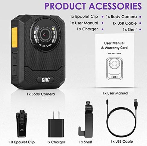 GRC 1440P Police Body Camera with Audio, 64GB Memory, Night Vision,2 Inch Display,Portable Waterproof Body Worn Camera,Premium Body Cam for Law Enforcement Recorder,Personal Use in Saudi Arabia