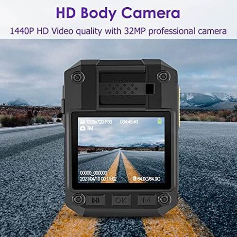 GRC 1440P Police Body Camera with Audio, 64GB Memory, Night Vision,2 Inch Display,Portable Waterproof Body Worn Camera,Premium Body Cam for Law Enforcement Recorder,Personal Use in Saudi Arabia