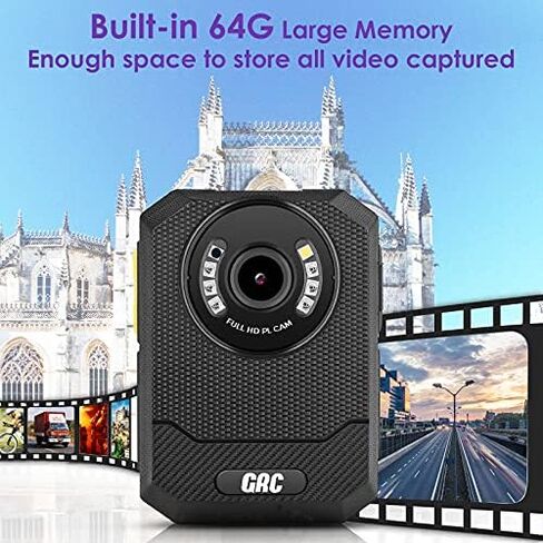 GRC 1440P Police Body Camera with Audio, 64GB Memory, Night Vision,2 Inch Display,Portable Waterproof Body Worn Camera,Premium Body Cam for Law Enforcement Recorder,Personal Use in Saudi Arabia