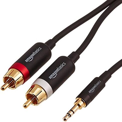 Amazon Basics 3.5mm Stereo Aux to 2 RCA Audio Cable Adapter for Sound, Connecting Amplifiers, Speakers, Smartphone, Tablet with Gold-Plated Plugs, 4 Feet/1.2 m, Black in Kuwait