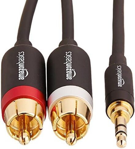 Amazon Basics 3.5mm Stereo Aux to 2 RCA Audio Cable Adapter for Sound, Connecting Amplifiers, Speakers, Smartphone, Tablet with Gold-Plated Plugs, 4 Feet/1.2 m, Black in Kuwait