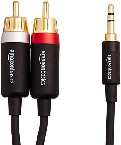Amazon Basics 3.5mm Stereo Aux to 2 RCA Audio Cable Adapter for Sound, Connecting Amplifiers, Speakers, Smartphone, Tablet with Gold-Plated Plugs, 4 Feet/1.2 m, Black in Kuwait