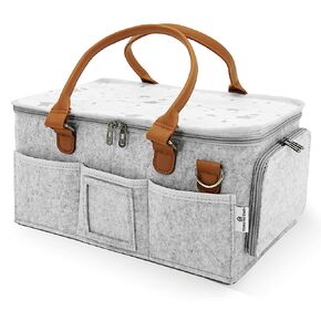 Baby Diaper Caddy Organizer with Lid, Multiple Compartments Baby Caddy, Waterproof Diaper Tote Bag for Infants, Travel Baby Bag for Must Haves, Baby Gift Basket for Newborn Essentials
