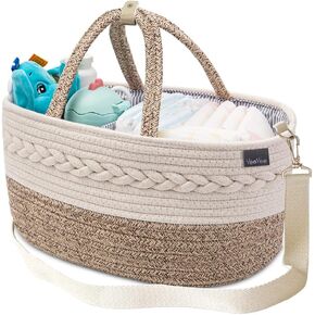 YeaYee Baby Diaper Caddy Organizer, Shoulder Strap Buckle, 4 Inner Pockets Portable Nursery Storage Basket with Detachable Compartments,100% Cotton Woven Bin (Small, Yellow)