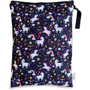 FLOCK THREE Washable and Reusable Wet Bag Diaper Bag Water Resistant Swimming Bag Pouch, Yoga Gym Bag, 12.6'' x 16.5''