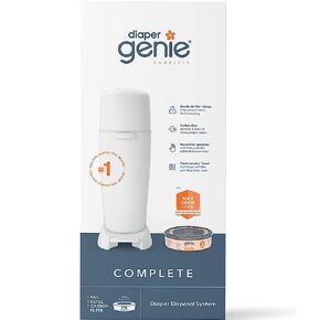 Diaper Genie Complete Diaper Pail (White) with Antimicrobial Odor Control | Includes 1 Diaper Trash Can, 1 Refill Bags, 1 Carbon Filter in Kuwait