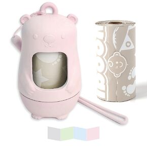 NEW Moodie Teddy Bear Diaper Bag Dispenser | Diaper Bag on the Go Dispenser w/Silicon Strap |15 UNSCENTED Diaper Disposal Bags per Roll | Diaper bag essential items (CLOUDY GREY)