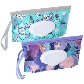 FEBSNOW 2 Pack Baby Wipes Dispenser Holder, Portable Refillable Baby Wet Wipes Pouch Container Reusable Travel Case for Outdoor Hiking, Pink Flower in Saudi Arabia
