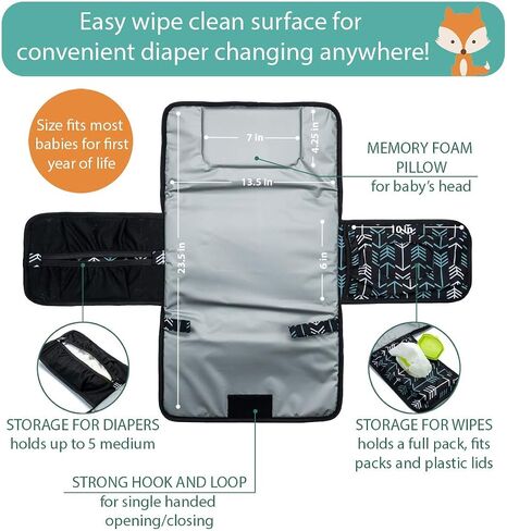 Lil Fox Portable Diaper Changing Pad - One-Hand Design - Grey Arrows in Saudi Arabia