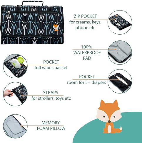 Lil Fox Portable Diaper Changing Pad - One-Hand Design - Grey Arrows in Saudi Arabia