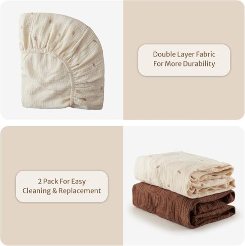 Muslin Changing Pad Cover for Baby Girls Boys, Cotton Natural Comfort Diaper Change Table Pad Covers, Ultra Soft Breathable Boho Changing Pad Sheets, 2Pack (Sunshine & Brown) in Saudi Arabia