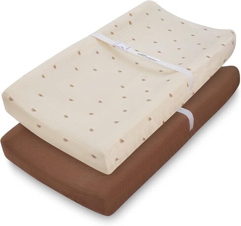 Muslin Changing Pad Cover for Baby Girls Boys, Cotton Natural Comfort Diaper Change Table Pad Covers, Ultra Soft Breathable Boho Changing Pad Sheets, 2Pack (Sunshine & Brown) in Saudi Arabia