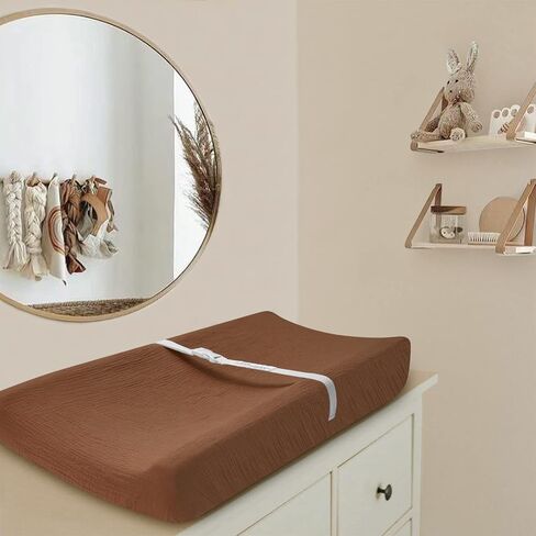 Muslin Changing Pad Cover for Baby Girls Boys, Cotton Natural Comfort Diaper Change Table Pad Covers, Ultra Soft Breathable Boho Changing Pad Sheets, 2Pack (Sunshine & Brown) in Saudi Arabia