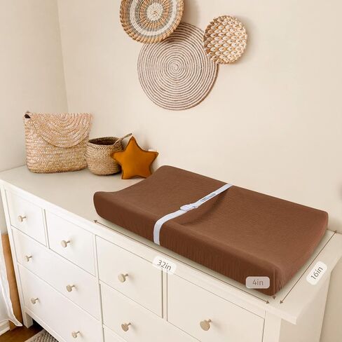 Muslin Changing Pad Cover for Baby Girls Boys, Cotton Natural Comfort Diaper Change Table Pad Covers, Ultra Soft Breathable Boho Changing Pad Sheets, 2Pack (Sunshine & Brown) in Saudi Arabia