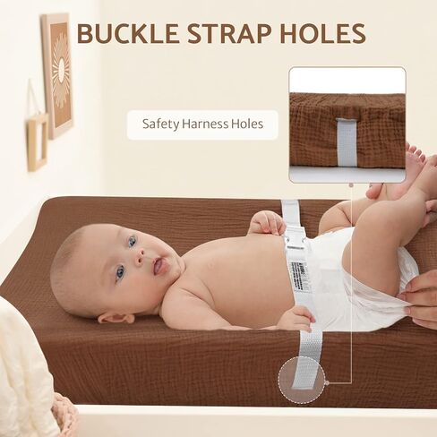 Muslin Changing Pad Cover for Baby Girls Boys, Cotton Natural Comfort Diaper Change Table Pad Covers, Ultra Soft Breathable Boho Changing Pad Sheets, 2Pack (Sunshine & Brown) in Saudi Arabia