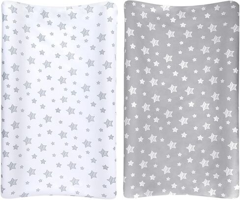Changing Pad Cover for Boys Girls, Soft Unisex Diaper Change Table Sheets | Fit 32"x16" Contoured Pad, Comfy Cozy 2-Pack Cradle Sheets, Grey & White in Kuwait