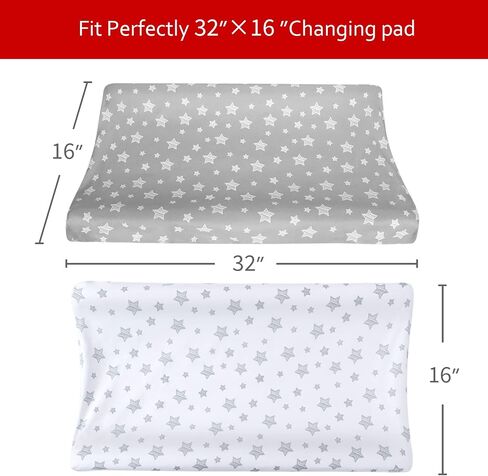 Changing Pad Cover for Boys Girls, Soft Unisex Diaper Change Table Sheets | Fit 32"x16" Contoured Pad, Comfy Cozy 2-Pack Cradle Sheets, Grey & White in Kuwait