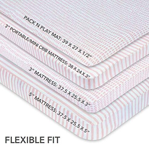 Ely’s & Co. Waterproof Pack and Play/Mini Crib Sheets – All-in-One Mattress Protector and Fitted Playard Sheets – Jersey Cotton – Mauve Pink Splash & Stripes, Baby Girl Nursery Bedding – 2-Pack in Saudi Arabia