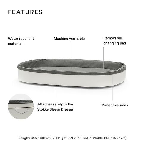 Stokke Sleepi Changer، أبيض - وسادة تغيير بيضاوية للأطفال من عمر 0 ​​إلى 12 شهرًا - آمنة ومريحة - طاردة للماء ويمكن غسلها في الغسالة - متوافقة مع خزانة ملابس Stokke Sleepi in Saudi Arabia