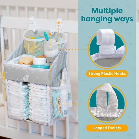 علبة حفاضات معلقة من CRADLE STAR - منظم حفاضات لهدايا استحمام الطفل لتغيير الطاولة - تحمل أكثر من 50 حفاضة - أساسيات حضانة الأطفال حديثي الولادة - رمادي - 17x9x9 بوصة in Saudi Arabia