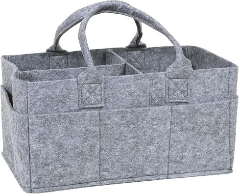 Sammy & Lou Collapsible Light Gray Felt Storage Caddy, Divided Design To Keep Diapers, Wipes And Changing Items Organized, Two Handles, 11.5"D x 6"W x 8"H in Saudi Arabia