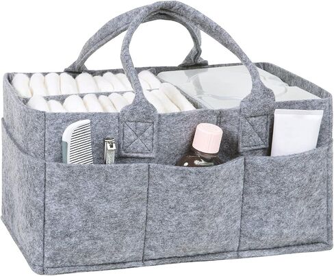Sammy & Lou Collapsible Light Gray Felt Storage Caddy, Divided Design To Keep Diapers, Wipes And Changing Items Organized, Two Handles, 11.5"D x 6"W x 8"H in Saudi Arabia
