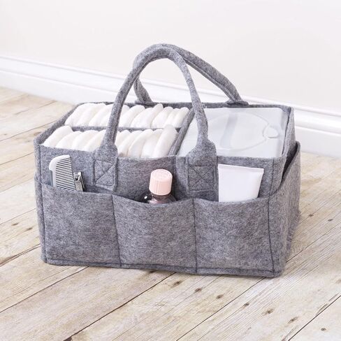 Sammy & Lou Collapsible Light Gray Felt Storage Caddy, Divided Design To Keep Diapers, Wipes And Changing Items Organized, Two Handles, 11.5"D x 6"W x 8"H in Saudi Arabia