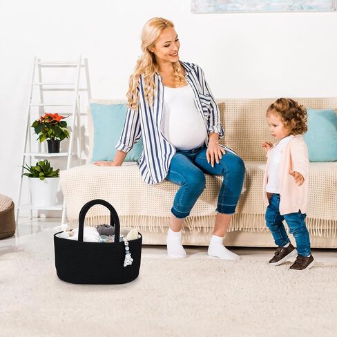 Large Baby Diaper Caddy Organizer for Girl Boy Rope Nursery Storage Bin Basket Portable Holder Tote Bag for Changing Table Car Travel Baby Shower Gifts basket dark green in Saudi Arabia