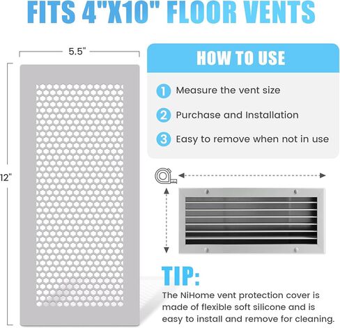 NiHome Baby Proofing Vent Covers for Home Floor Wall Ceiling Vent Registers, Protective Soft Silicone Vent Covers, Child Proof Floor Air Vent Cover Prevents Small Item from Falling Set of 1 (Black) in Kuwait