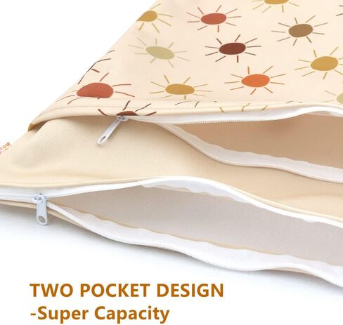 2 Pack Wet Dry Bags for Baby Cloth Diapers&Breast Pump Parts, Waterproof Reusable Wet Bag with Two Zippered Pockets & Handle, Beach Pool Gym Bag Stroller Yoga Toiletries Daycare Organizer for Swimsuit Wet Clothes, 11.8 inch x 15.7inch in Saudi Arabia