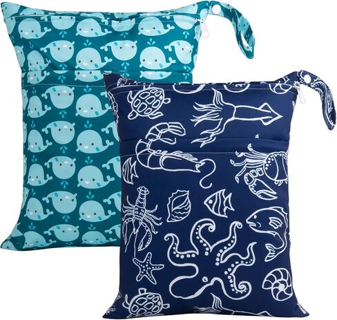 ALVA 2pcs Cloth Diaper Wet Dry Bags Waterproof Reusable with Two Zippered Pockets Travel Beach Pool Daycare Soiled Baby Items Yoga Gym Bag for Swimsuits or Wet Clothes LZ8485 in Saudi Arabia