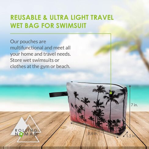 Wet Bag for Swimsuit - Small Waterproof Reversable Dry Bags with Zipper, Diaper Bag Organizing Pouches for Travel Essentials, Toiletries, Beach, Wet Clothes & Wipes, Swimming, Accessories - 8x6.5x1 in Saudi Arabia