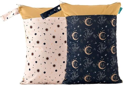 MOMIGO 2 pcs/set Wet Dry Bags for Baby Cloth Diapers - Reusable, Washable for Stroller, Diapers, Toiletries, Travel Bags, Beach, Pool, Gym Bag with Two Zippered Pockets 11.8 * 15.7 inch (Daisy) in Saudi Arabia